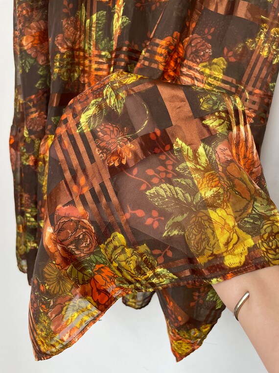 Vintage semi sheer check and floral maxi skirt / … - image 10