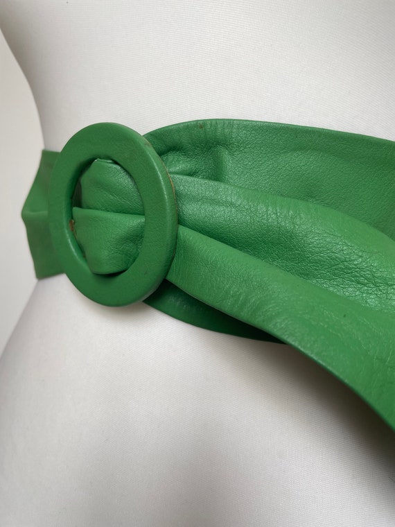 Vintage bright green Jaeger leather belt / sash /… - image 4