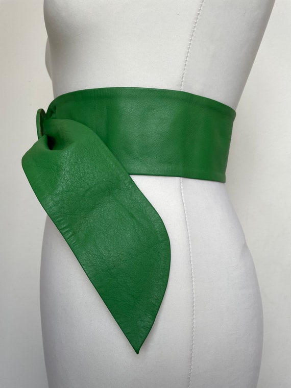 Vintage bright green Jaeger leather belt / sash /… - image 6