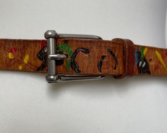 Vintage bruin leren riem / Stierengevecht / Spanje