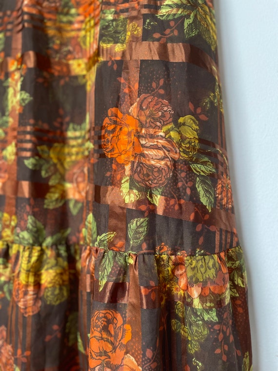 Vintage semi sheer check and floral maxi skirt / … - image 5