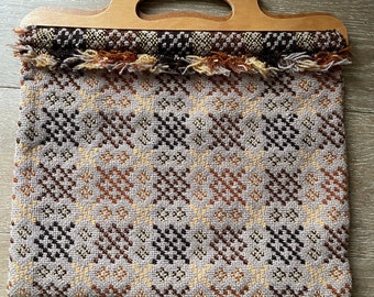 sac vintage à poignée supérieure en bois de tapisserie de laine de gallois/sac artisanal