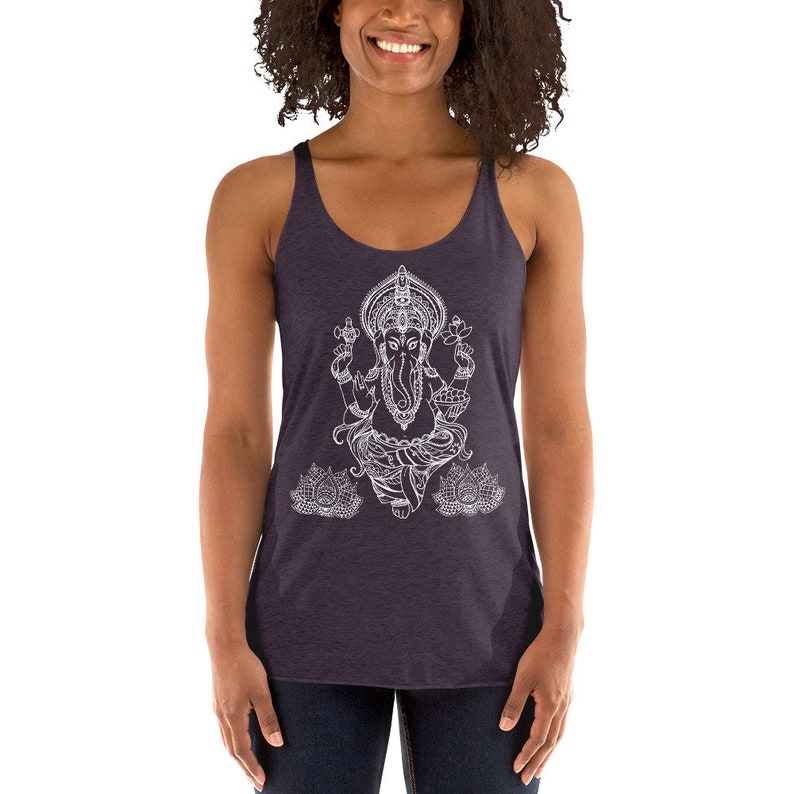 Ganesha Lotus Boho Tank Ganesha Shirt Yoga Tank Indian Shirt Women's Racerback Tank image 5