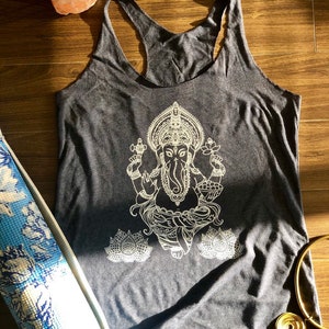 Ganesha Lotus Boho Tank Ganesha Shirt Yoga Tank Indian Shirt Women's Racerback Tank image 3