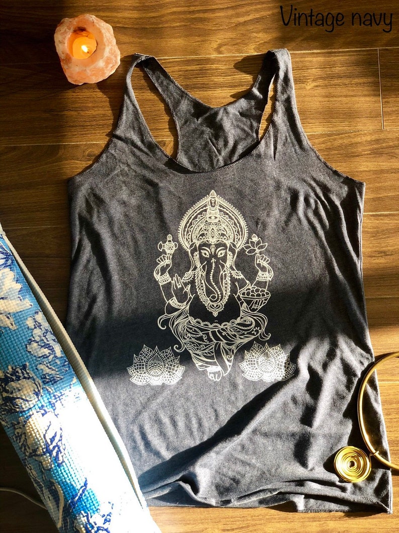 Ganesha Lotus Boho Tank Ganesha Shirt Yoga Tank Indian Shirt Women's Racerback Tank image 3