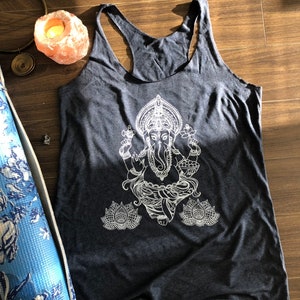 Ganesha Lotus Boho Tank Ganesha Shirt Yoga Tank Indian Shirt Women's Racerback Tank image 2