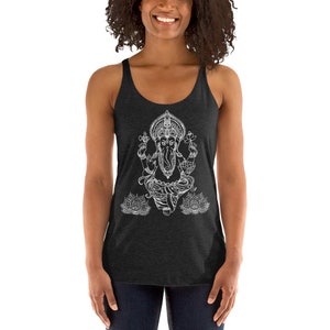 Ganesha Yoga Tank Top – Lotus Mandala Boho Shirt, Sanskrit Spiritual Activewear, Indian Print Workout Tank, Festival & Meditation Top
