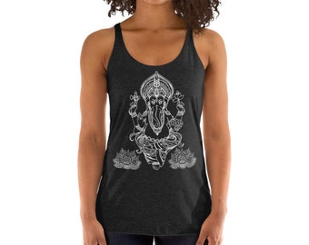Ganesha Lotus Boho Tank - Ganesha Shirt - Yoga Tank - Indian Shirt- Women's Racerback Tank