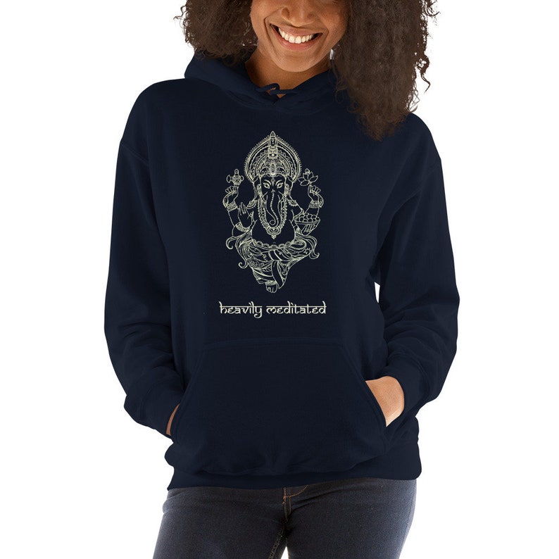 Heavily Meditated Hooded Sweatshirt, Om Yoga Hoodie, Ganesha Graphic Hoodie, Zen Meditation, Aesthetic Hoodie, Spiritual, Crewneck, Unisex image 4