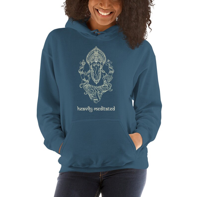 Heavily Meditated Hooded Sweatshirt, Om Yoga Hoodie, Ganesha Graphic Hoodie, Zen Meditation, Aesthetic Hoodie, Spiritual, Crewneck, Unisex image 5