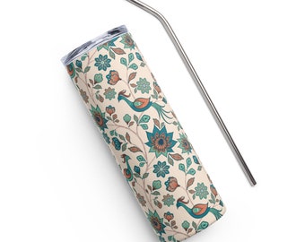 Peacock in the Woods - Print Stainless steel tumbler