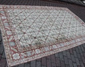 Antique 6 39 8 39 39 x10 39 2 39 39 feet Turkish vintage Gorgeous Distressed oriental boho decor Floral multi bordered beige interiors carpet free shipping
