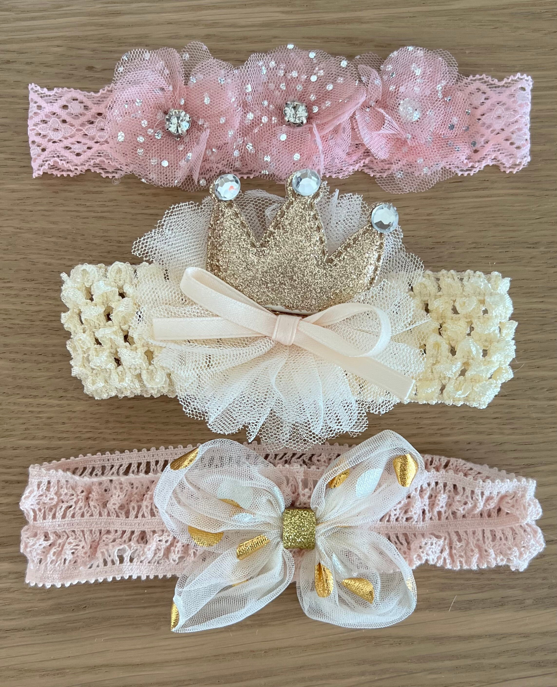Pink Ivory Baby Headband Set - 3pcs Crown & Bow Design, Baby  display picture 2