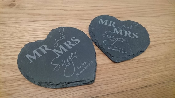 personalised wedding coaster slate gift idea novelty Engagement rustic engraved