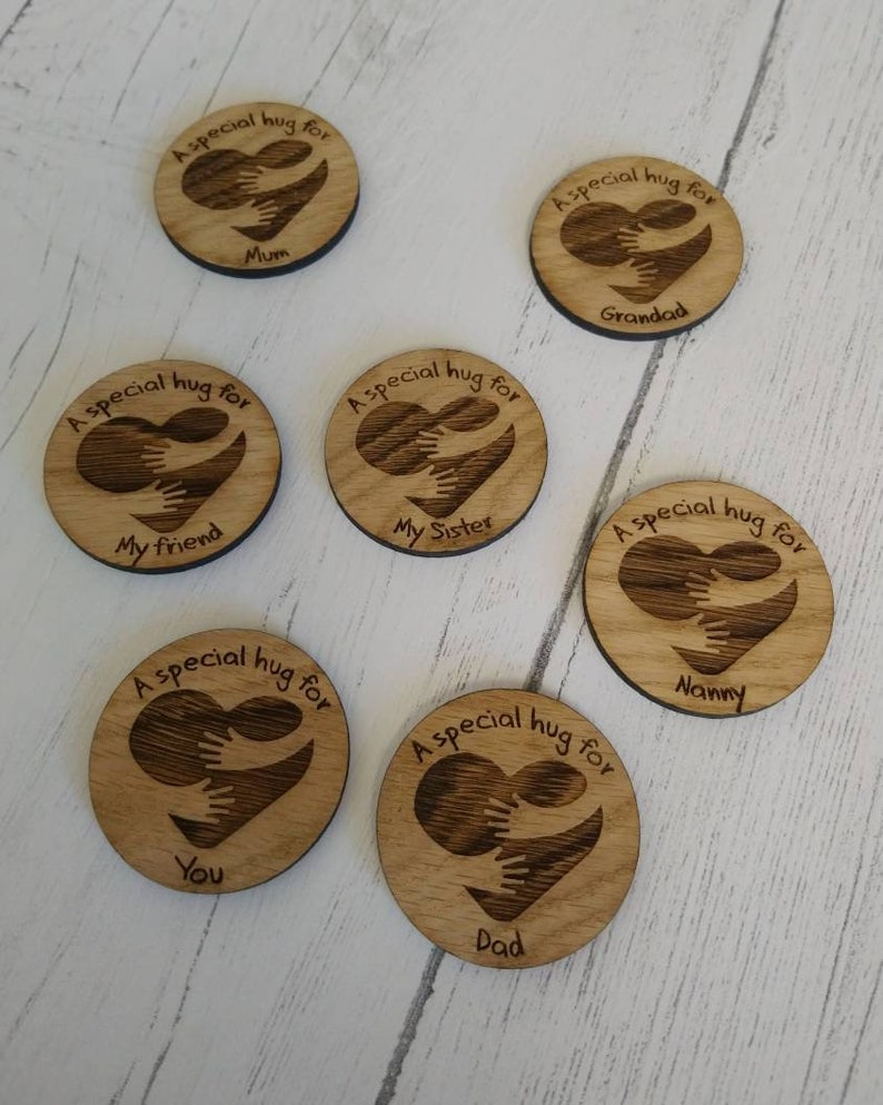 Personalised wooden pocket hug token with gift note perfect Etsy