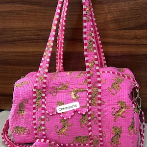 Neue gesteppte Baumwolle handbedruckt reversibel großer Tiger Print Seesack Umweltfreundliche nachhaltige robuste Einkaufstasche handgemachte Boho-Tasche