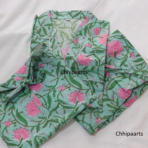 Holiday Sale Cotton Block Print Pajama Set, Nightwear Pajamas, Floral Cotton PJ Set , Women Nigh suit , Bridesmaid Pajamas , Best For Summer