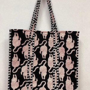 Neue gesteppte Baumwolle handbedruckt reversibel große Tiger Print Einkaufstasche Umweltfreundliche nachhaltige robuste Lebensmittel Einkaufstasche handgemachte Boho Tasche