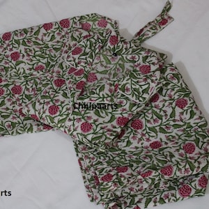 holiday Sale Long PJ Set in Pink & White Floral Hand Block Print / Cotton Pajamas with Long Pj /  Loungewear Wholesale A Lot Of Chhipaarts