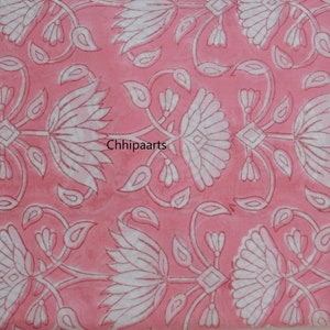 Tissu en coton à fleurs rose saumon : tissu indien imprimé à la main, 5 mètres