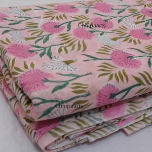 New Baby Pink Floral 100% Cotton Block Print Fabric , Dresses , Quilts , Pillow , Curtains , Table clothes, Piiilowcovers , Napkins , Fabric