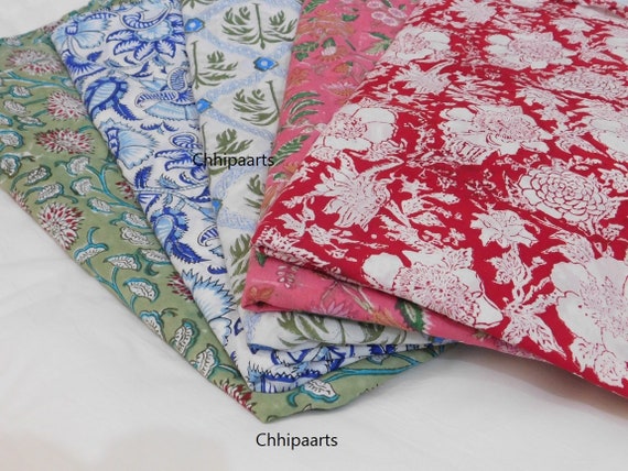 Tessuto Con Stampa Floreale Tagliato Su Misura, Tessuto Indiano In Voile Di Cotone Stampato A Mano Con Blocchi, Tessuto Per Cucire, Abbigliamento, Trapuntatura E Artigianato - Italia