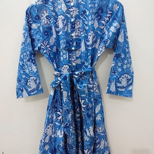 New Long Sleeves Belted Floral Blue Dress, summer dress, V Neck  casual summer dress, women&#39;s dress, button tie Long sleeves dresses