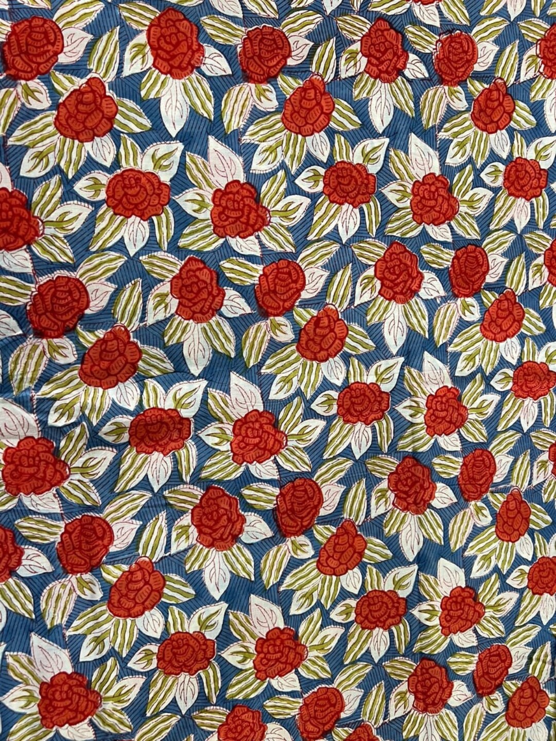 Indian Block Print Cotton Fabric: Red Floral, 5 Yards - Etsy
