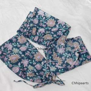 Thanksgiving Sale Adult Pyjamas/Hand Block Floral Print Pure Cotton PJ Set, Pajama Set ,Indian Cotton , Night Wear, Soft Cotton Night Suit