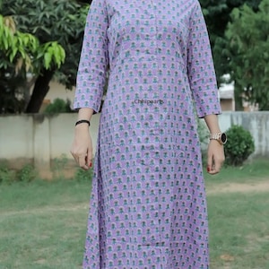 30% Off  Hand Block Printed dress In Blue Color , India Dress, Block Print Long Dress , Block Print Clothes , Floral Print Long Button dress