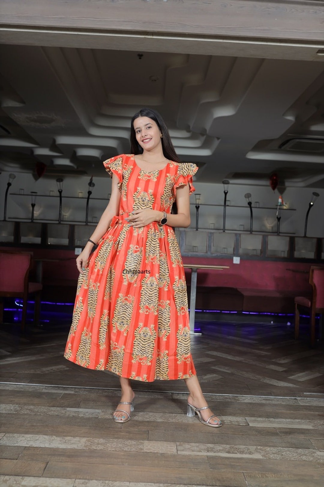 Handmade Cotton Maxi Dress: Red Tiger Floral Block Print - Etsy