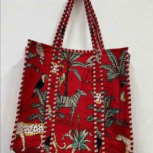 Neue gesteppte Baumwolle handbedruckte umkehrbare große Leopardenmuster-Einkaufstasche Umweltfreundliche nachhaltige robuste Einkaufstasche Handgefertigte Boho-Tasche
