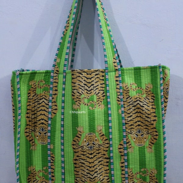 Beau sac d'impression de bloc, sac de Kantha d'impression de bloc, sac fourre-tout d'impression de bloc, sac fourre-tout matelassé, travail matelassé rembourré meilleur pour le cadeau des femmes