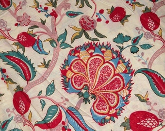 Floral Hand Block Print Cotton Fabric: Natural Dye Dressmaking Material