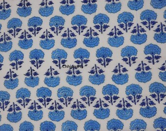 Hand Block Print Cotton Fabric - 2.5 Yard Indigo Blue Paisley Pattern For Dress Making