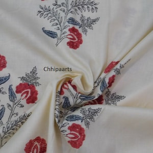 Floral Hand Block Printed Natural Running Outdoor Sewing Fabric Home Decorative Craft Fabric Dress Making Cotton Fabric Women Dresses Fabric