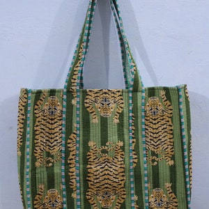 Schöne Block-Print-Tasche, Block-Print Kantha-Tasche, Block-Print-Einkaufstasche, gesteppte Einkaufstasche, gepolsterte gesteppte Arbeit am besten für das Geschenk von Frauen