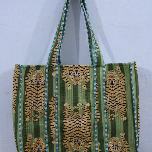 Beau sac à imprimé bloc, sac kantha à imprimé bloc, sac fourre-tout à imprimé bloc, sac fourre-tout matelassé, matelassé rembourré idéal pour femme cadeau