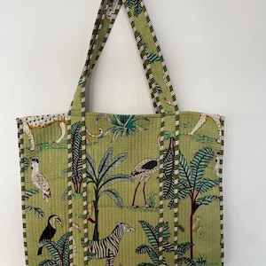 Neue gesteppte Baumwolle handbedruckt umkehrbar großen Löwen Print Einkaufstasche Umweltfreundliche nachhaltige robuste Einkaufstasche handgemachte Boho-Tasche