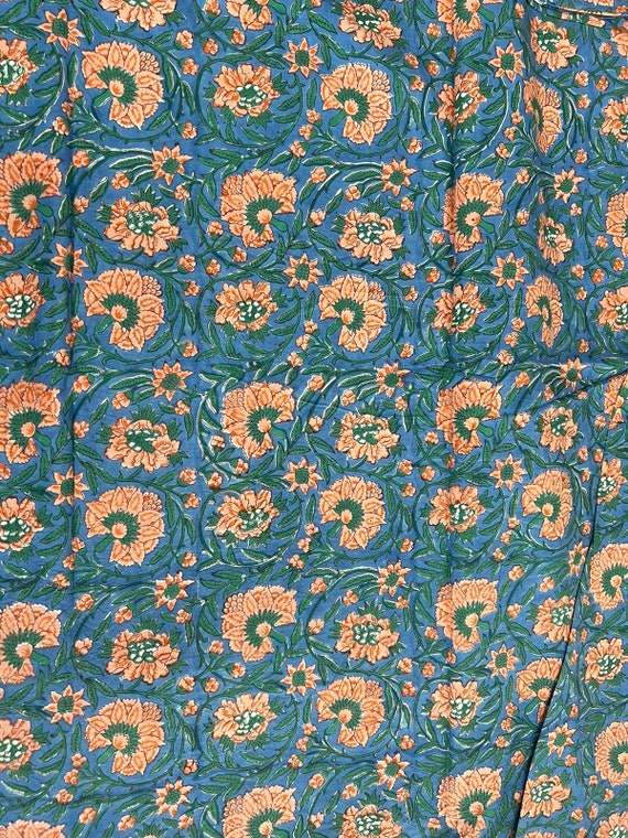 Stampa Fiore Di Loto Indiano In Cotone Stampato A Mano 5 Yard