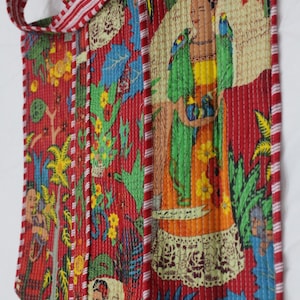 Neue gesteppte Baumwolle handbedruckt reversibel große Frida Print Einkaufstasche Umweltfreundliche Robuste Einkaufstasche Handgefertigte Boho Einkaufstasche