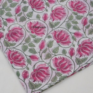 Indischer Stoff mit Blockprint, Stoff mit Blumenmuster zum Nähen, Heim Wohnen, Bekleidungsstoff, Basteln, Tischwäsche Stoff.
