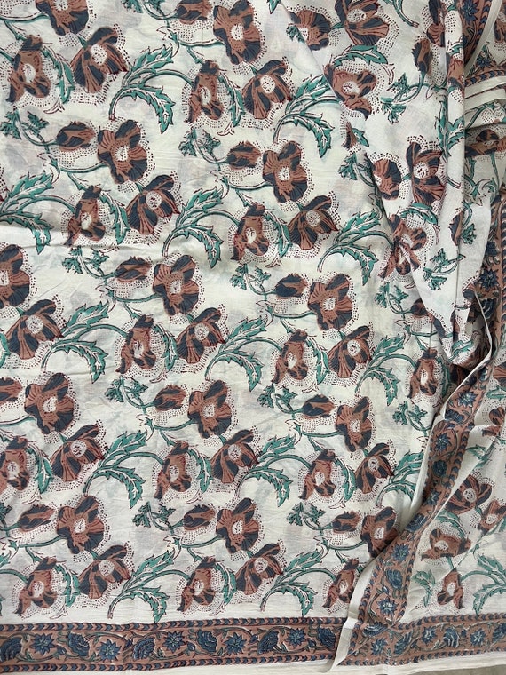 Decorativo Tessuto Stampa Marrone Floreale Intagliato A Mano Indiano - Foto 9