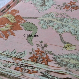 New Indian Hand Block Print Fabric In Floral Print In Baby Pink Color Best For Craft Fabric , Dresses Fabric , Home Décor Fabric By Yard .