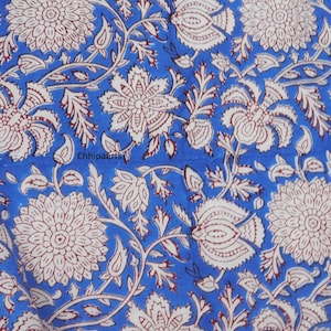 Light and Rain Stone Blue Indian Floral Hand Block Tissu de coton imprimé, tissu par 5 yards, vêtements pour femmes robes coussin sac d'oreiller