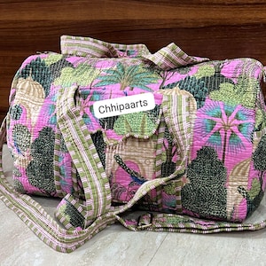 New Quilted Cotton Handprinted Reversible Large Peacock  Print Duffel Bag Eco friendly Sustainable Sturdy Grocery Shopping Handmade Boho bag