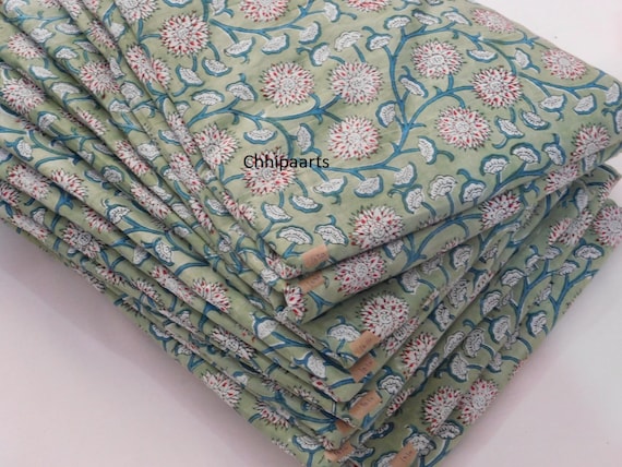 Hand Block Print Indian Cotton Fabric: Floral Print, 2.5 Yard