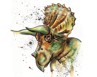 personalised triceratops dinosaur art print