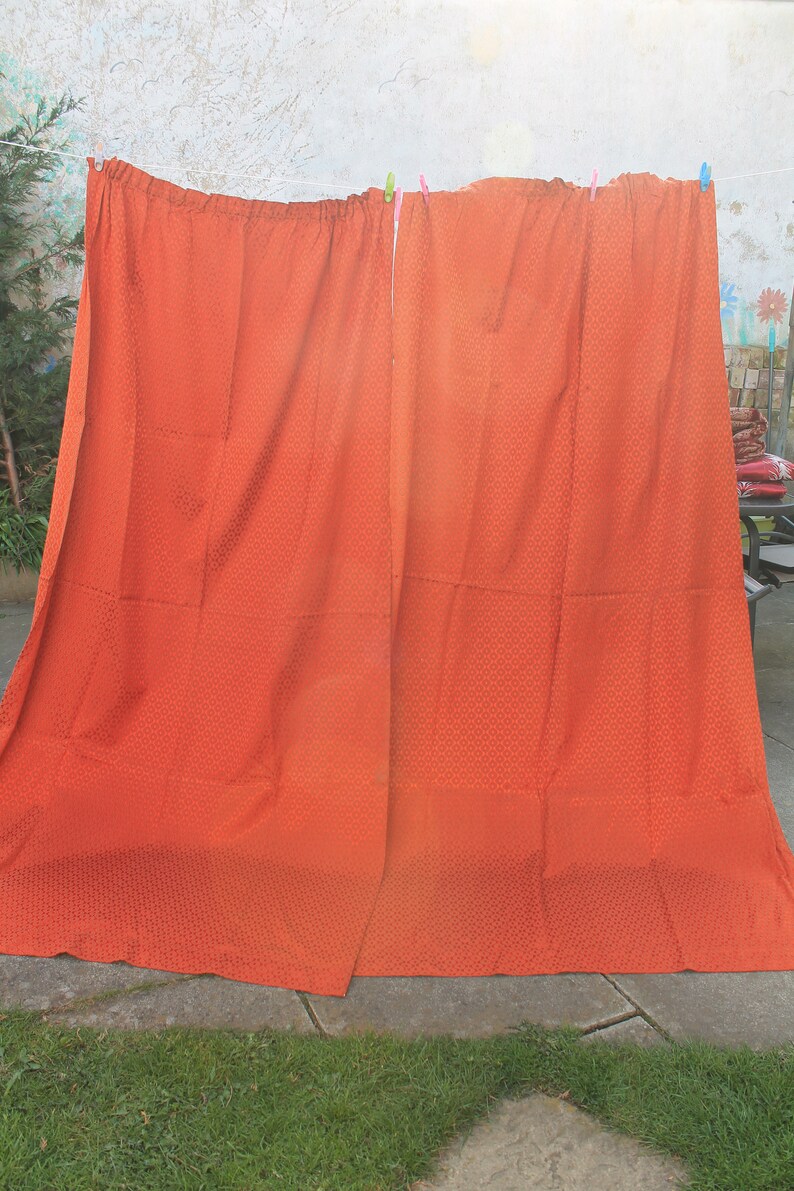 A Funky Pair Of 1960s Orange Satin Curtains Unlined Each Etsy