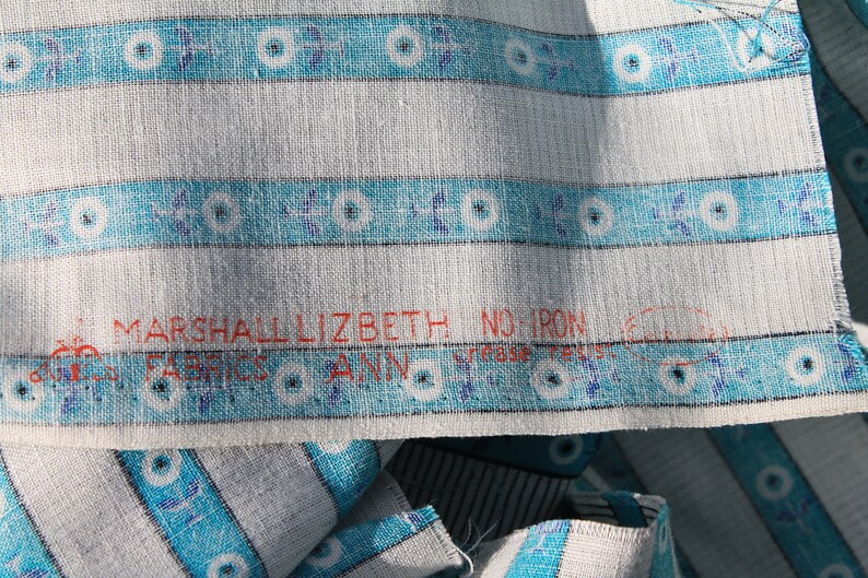A Length of Marshall Fabric USA Blue Vintage Retro Paisley Fabric Material